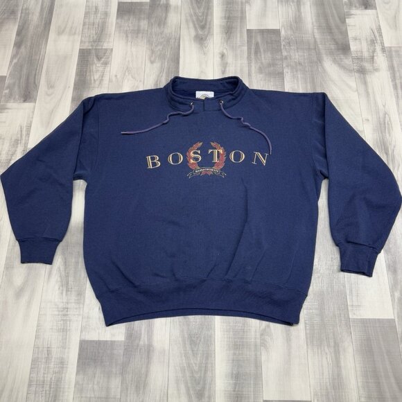 Medallion Go For the Gold Other - ✅VTG Boston Massachusetts L Navy Pullover Sweatshirt Made n USA Laurel wreath